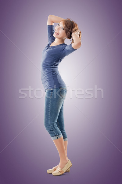 Izgatott ázsiai fiatal lány teljes alakos portré izolált Stock fotó © elwynn