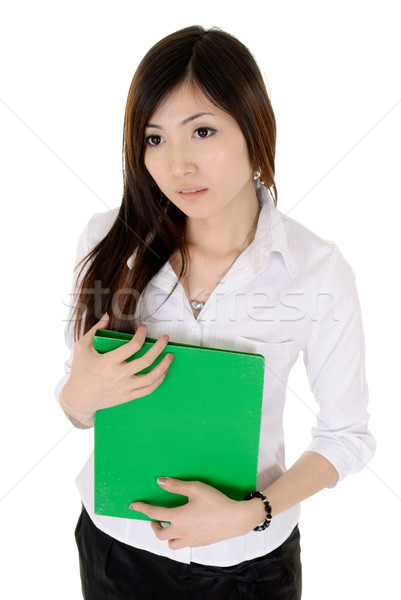 Stockfoto: Jonge · secretaris · asian · jurk · witte · zwarte · jurk