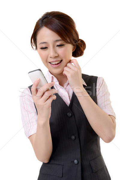 Heureux un message souriant femme d'affaires asian regarder [[stock_photo]] © elwynn