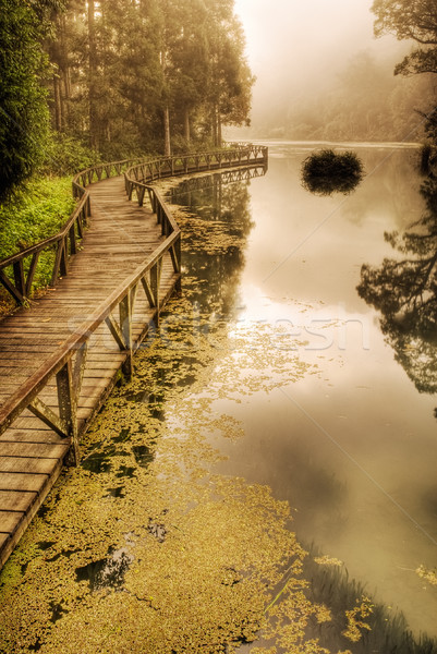 日の出 風景 劇的な 平和 湖 美しい ストックフォト © elwynn