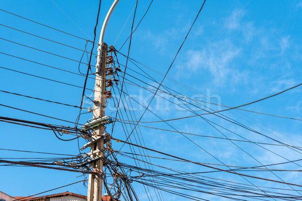 Elektrische post Drähte Himmel Telefon Metall Stock foto © elxeneize