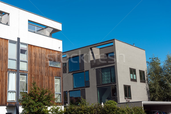 Modern apartment houses with concrete and wooden facade Stock photo © elxeneize