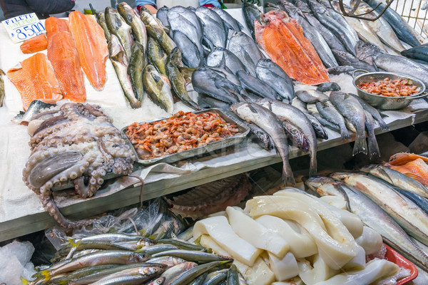 Fish and seafood at a market in Santiago Stock photo © elxeneize