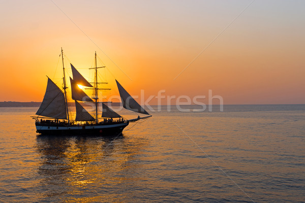 Foto stock: Romântico · pôr · do · sol · grego · mar