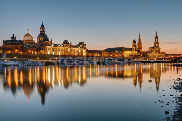 Skyline Дрезден закат реке здании моста Сток-фото © elxeneize