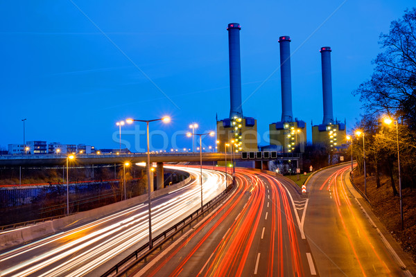 Elektromos erőmű autópálya Berlin fény forgalom utca Stock fotó © elxeneize