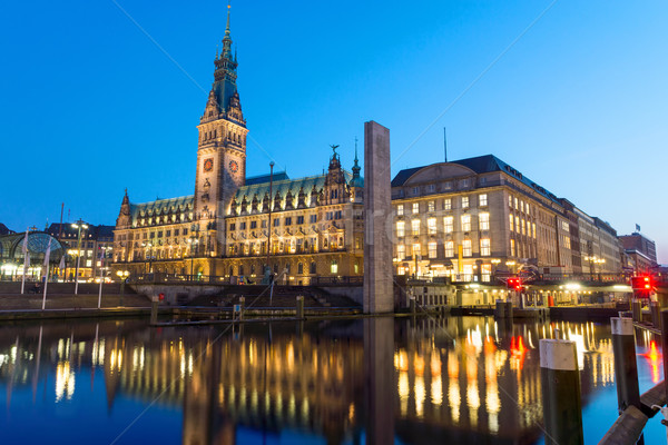 красивой Гамбург Германия ночь часы Сток-фото © elxeneize