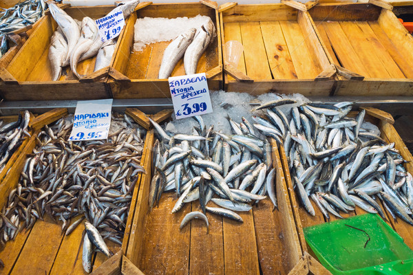 Fresh fish at the fish market Stock photo © elxeneize