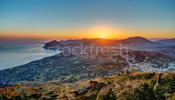 Sunrise seen from Erice in Sicily Stock photo © elxeneize
