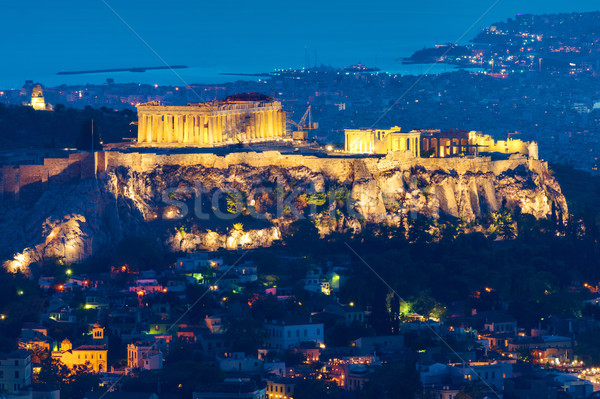 Athene nacht Acropolis Griekenland hemel zonsondergang Stockfoto © elxeneize