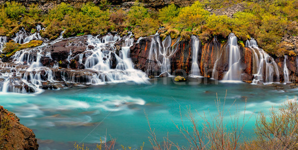 Panorama of the Hraunfossar falls Stock photo © elxeneize
