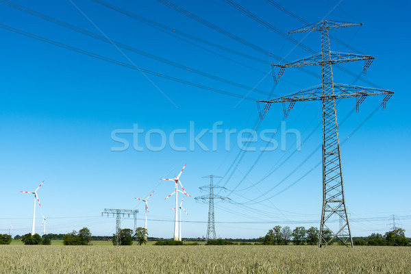 Windwheels and power transmission lines Stock photo © elxeneize