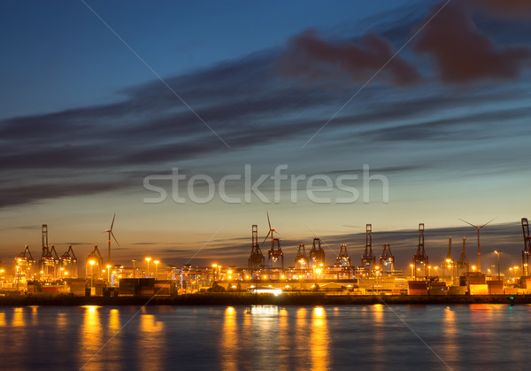 Stockfoto: Hamburg · haven · metaal · nacht · zonsopgang · industriële