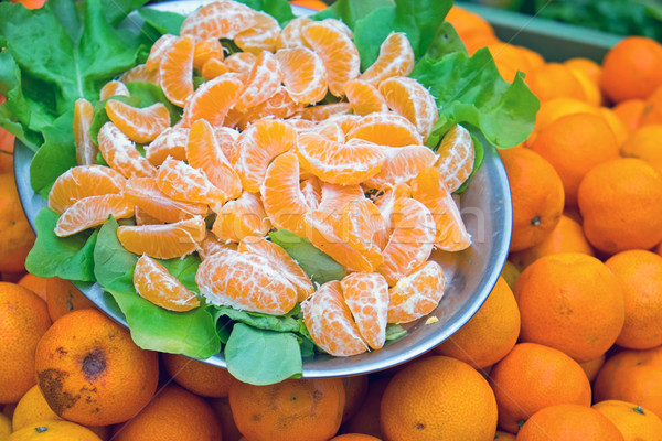 Clemetine slices on a plate Stock photo © elxeneize