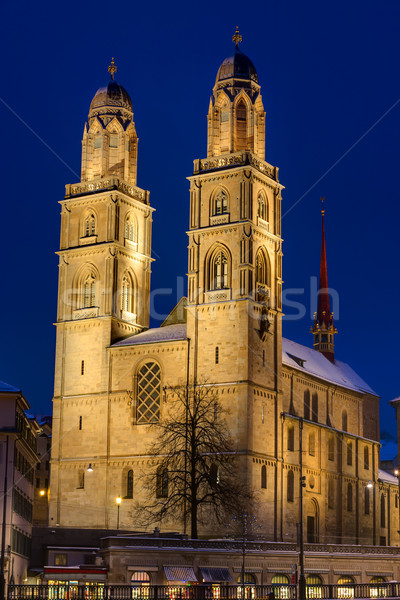 Gece ünlü kilise Zürih gökyüzü şehir Stok fotoğraf © elxeneize