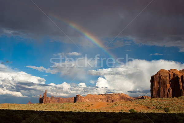Foto stock: Arco · iris · desierto · tormenta · valle · EUA · cielo