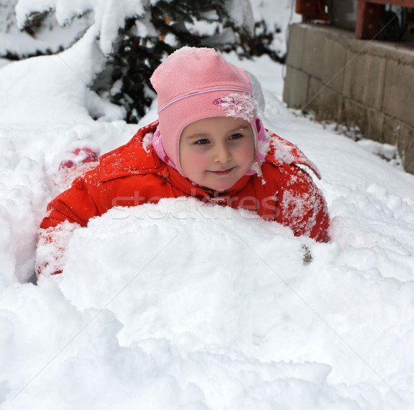 Kleines Mädchen Schnee wenig liebenswert Mädchen spielen Stock foto © emese73