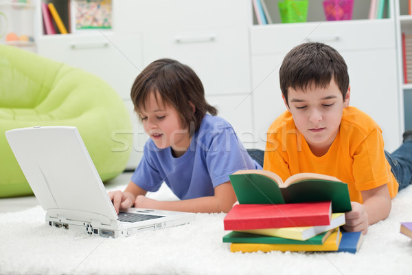 Bedeutung Lesung zwei Jungen ein traditionellen Stock foto © emese73