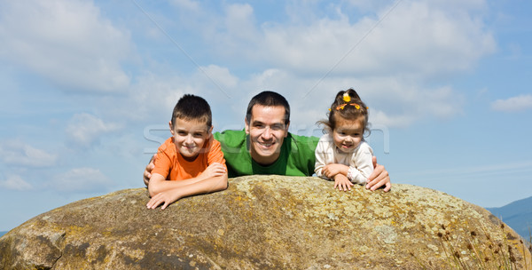 Stock foto: Glückliche · Familie · Stein · Vater · glücklich