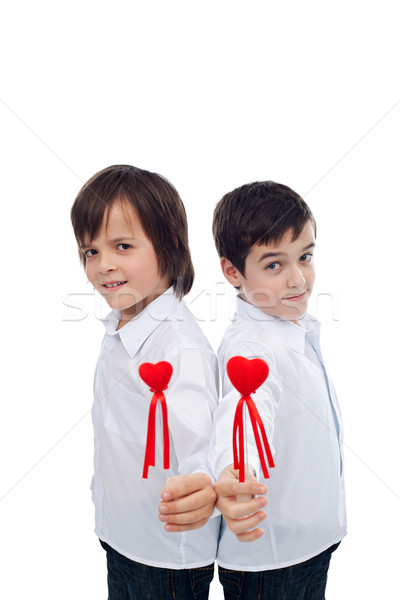 Verführerisch Jungen Herzen glücklich halten rot Stock foto © emese73