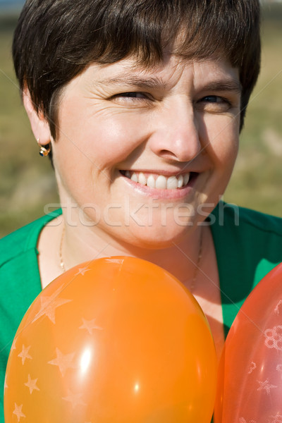 Glücklich Frau Ballons schönen orange Spaß Stock foto © emese73