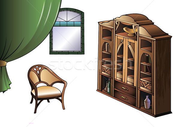 Bútor modern művészet stílus könyvszekrény fotel Stock fotó © ensiferrum