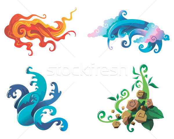 Conjunto Dos Ícones Dos Quatro Elementos Da Natureza. 4 Elementos Água, Fogo,  Terra, Símbolos De Ar Vetor Ilustração Isolada Ilustraciones svg,  vectoriales, clip art vectorizado libre de derechos. Image 84813514