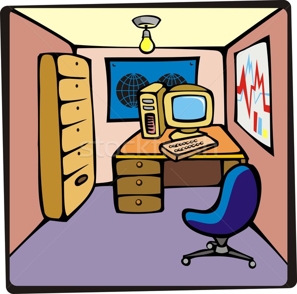 Karikatur Büro Zimmer Schreibtisch Personal-Computer Karte Stock foto © ensiferrum
