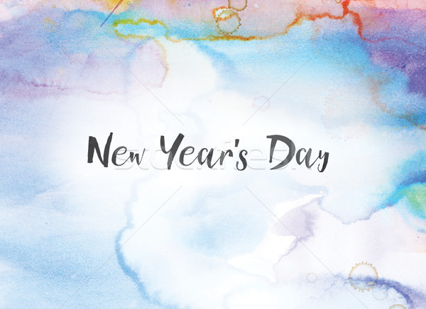 New Year's Day Concept Watercolor and Ink Painting Stock photo © enterlinedesign