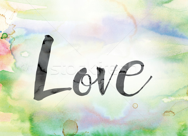Love Colorful Watercolor and Ink Word Art Stock photo © enterlinedesign