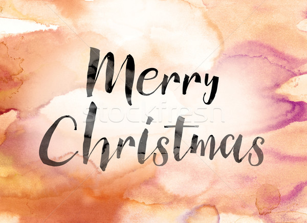 Stock photo: Merry Christmas Colorful Watercolor and Ink Word Art