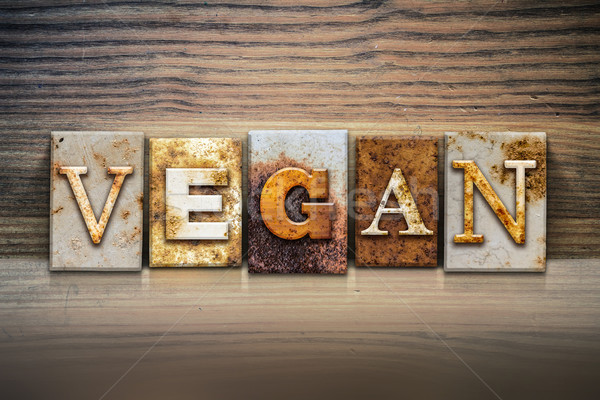 Veganistisch woord geschreven roestige metaal Stockfoto © enterlinedesign