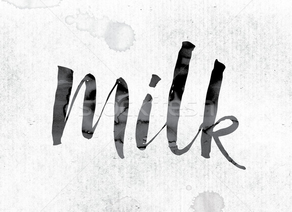 Milch gemalt Tinte Wort Wasserfarbe weiß Stock foto © enterlinedesign