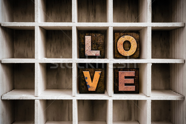 Szeretet fából készült magasnyomás fiók szó Stock fotó © enterlinedesign