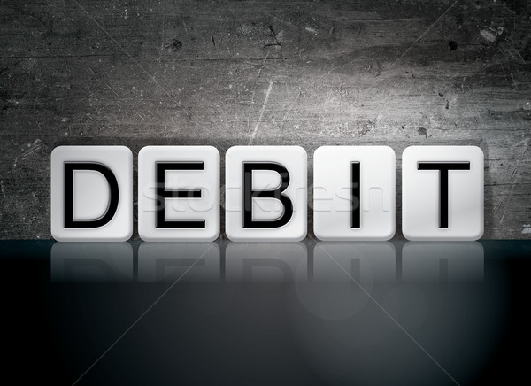 Debit- gefliesten Wort geschrieben weiß Fliesen Stock foto © enterlinedesign