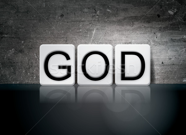 Dumnezeu pardoseala de gresie litere cuvant scris alb Imagine de stoc © enterlinedesign