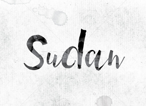 Sudão pintado nosso palavra aquarela branco Foto stock © enterlinedesign