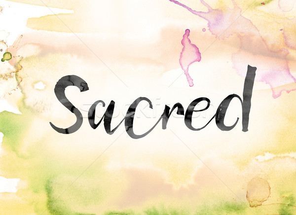 Sacred Colorful Watercolor and Ink Word Art Stock photo © enterlinedesign