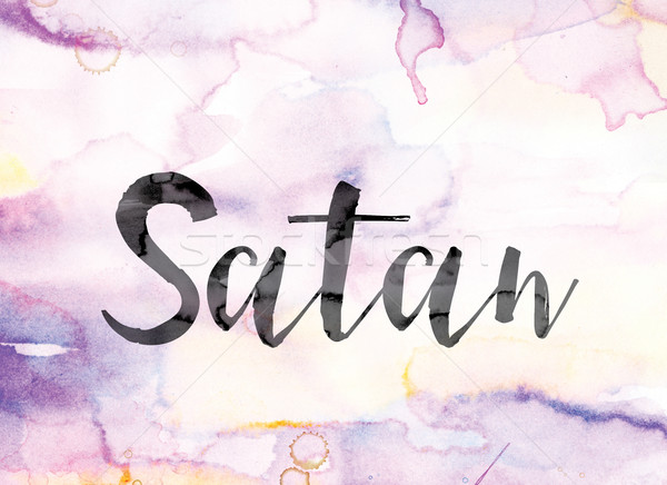 Satan kleurrijk aquarel inkt woord kunst Stockfoto © enterlinedesign