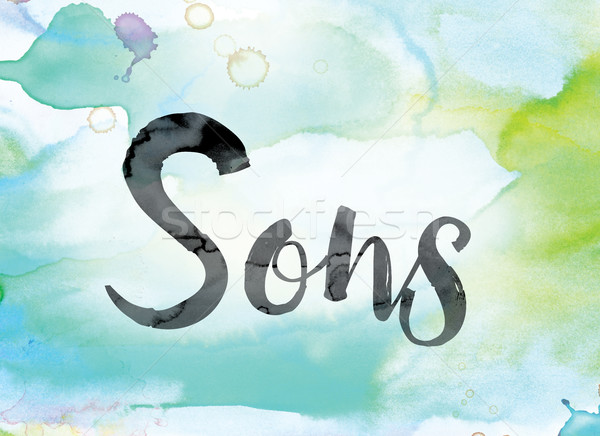 Sons Colorful Watercolor and Ink Word Art Stock photo © enterlinedesign