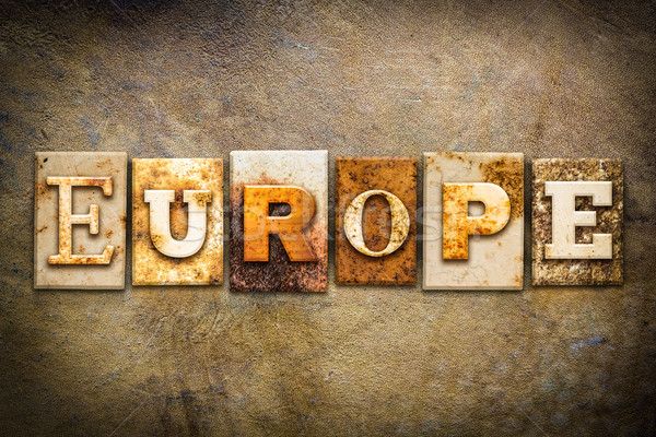 Stockfoto: Europa · leder · woord · geschreven · roestige