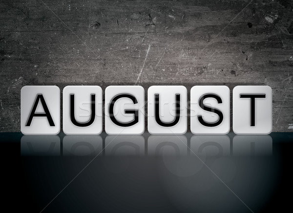 Augusztus csempézett szó írott fehér csempék Stock fotó © enterlinedesign