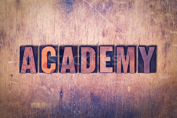 Academy Theme Letterpress Word on Wood Background Stock photo © enterlinedesign