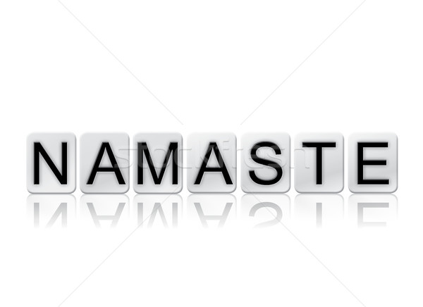 Namaste betegelde woord geïsoleerd witte geschreven Stockfoto © enterlinedesign