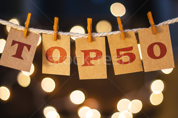 Top 50 kaarten lichten woorden afgedrukt Stockfoto © enterlinedesign