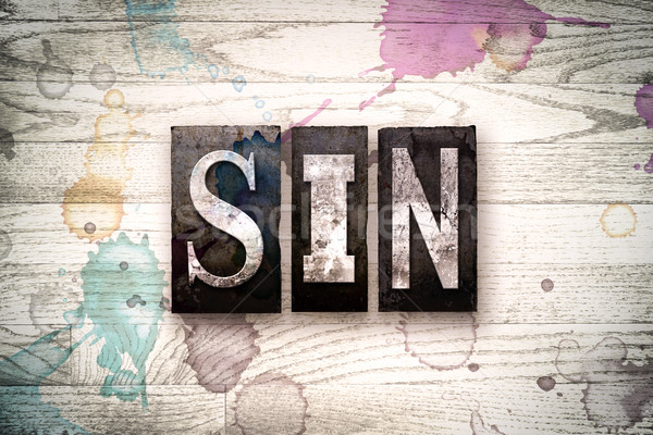 Pecado metal tipo palabra escrito Foto stock © enterlinedesign