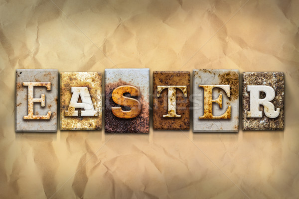 Easter Concept Rusted Metal Type Stock photo © enterlinedesign