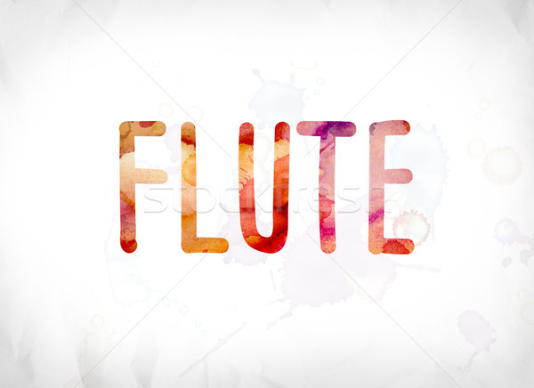 Flöte gemalt Wasserfarbe Wort Kunst farbenreich Stock foto © enterlinedesign
