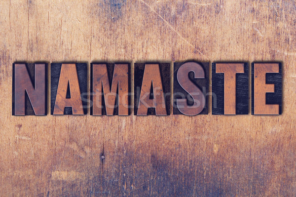 Namaste woord hout geschreven vintage Stockfoto © enterlinedesign