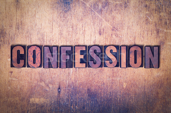 Confessione parola legno scritto vintage Foto d'archivio © enterlinedesign